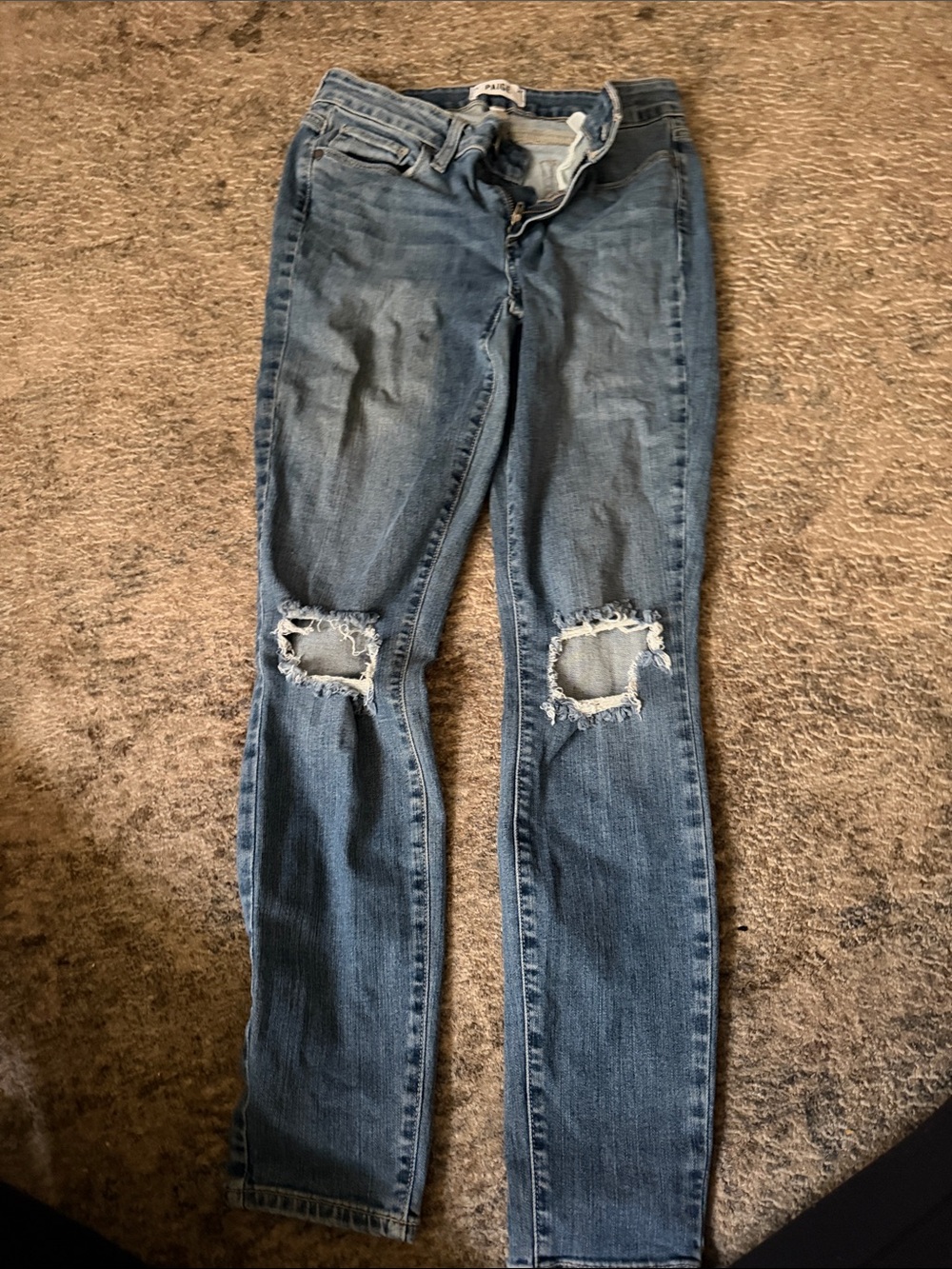 Paige Distressed Mid-Blue Skinny Jeans